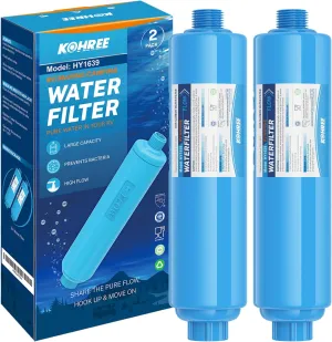Kohree RV Water Filter, NSF Certified, Inline Water Filter Reduces Chlorine, Bad Taste, Odor, RV Accessories Ideal for Campers, Marine, Garden Hose, Boats, Trailer Motorhome, 2 Pack