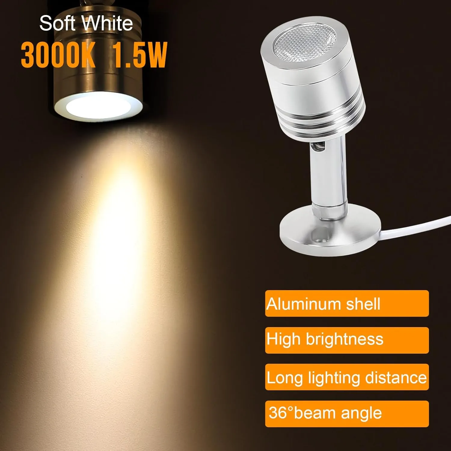 LED Mini Indoor Spotlight – Accent Lighting for Display Shelves, Paintings, Plants, Jewelry, Showcase, Under Cabinet – Adjustable Indoor Spot Light(Soft White Push Switch)