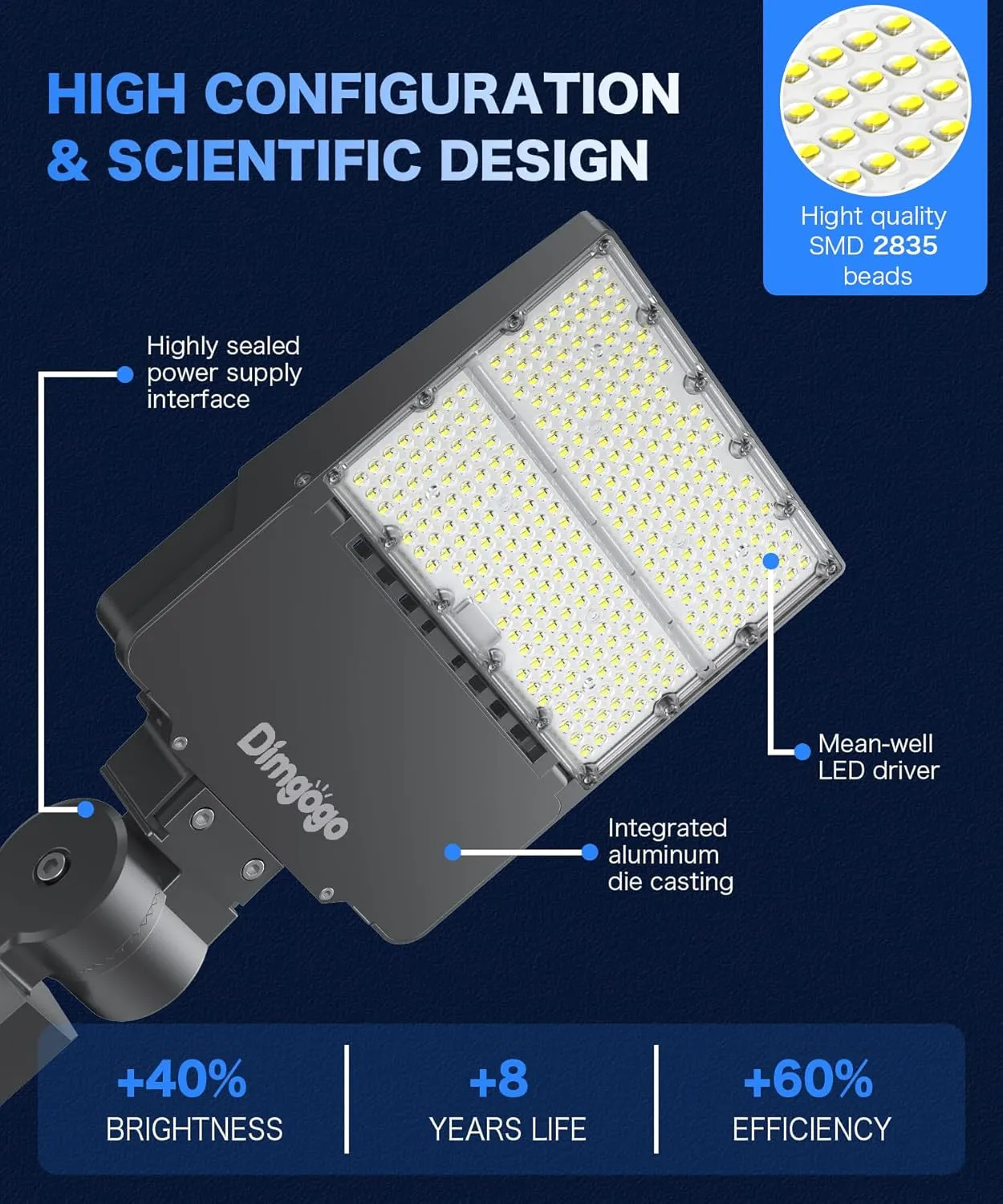 LED Parking Lot Light - 35000LM 240W Street Lights Dusk to Dawn Outdoor Lighting Commercial with Photocell, 6500K LED Flood Light Outdoor Waterproof with Slip Fitter Mount