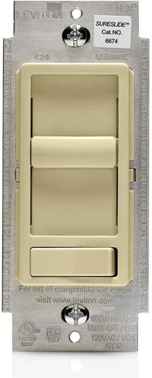 Leviton SureSlide Dimmer Switch for Dimmable LED, Halogen and Incandescent Bulbs, 6674-P0I, Ivory