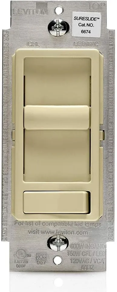 Leviton SureSlide Dimmer Switch for Dimmable LED, Halogen and Incandescent Bulbs, 6674-P0I, Ivory
