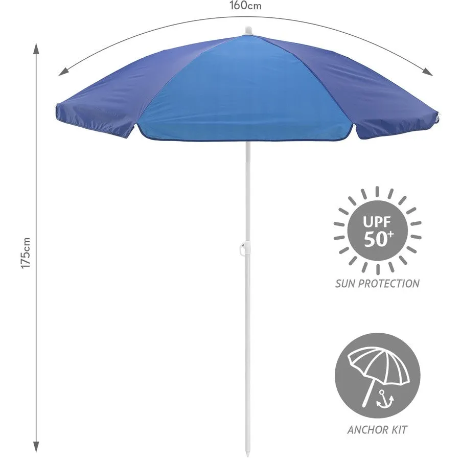 Life! Beach Solutions 1.6m Umbrella / UPF 50  Fabric/ Height Adjustable Canopy