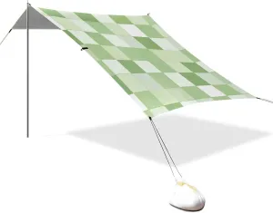 Light Green and White Checkered Pattern Designed UPF50 Beach Tent & Canopy Easy Setup Large Sun Shelter Includes Sand Shovel, Sandbags, Stability Poles for Camping Trips, Fishing, Backyard Fun