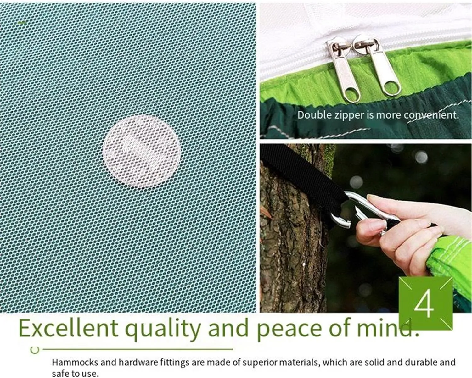 Lightweight Double Camping Hammock with Mosquito Net - Outdoor Portable Nylon Hanging Tent for Two(Army Green)