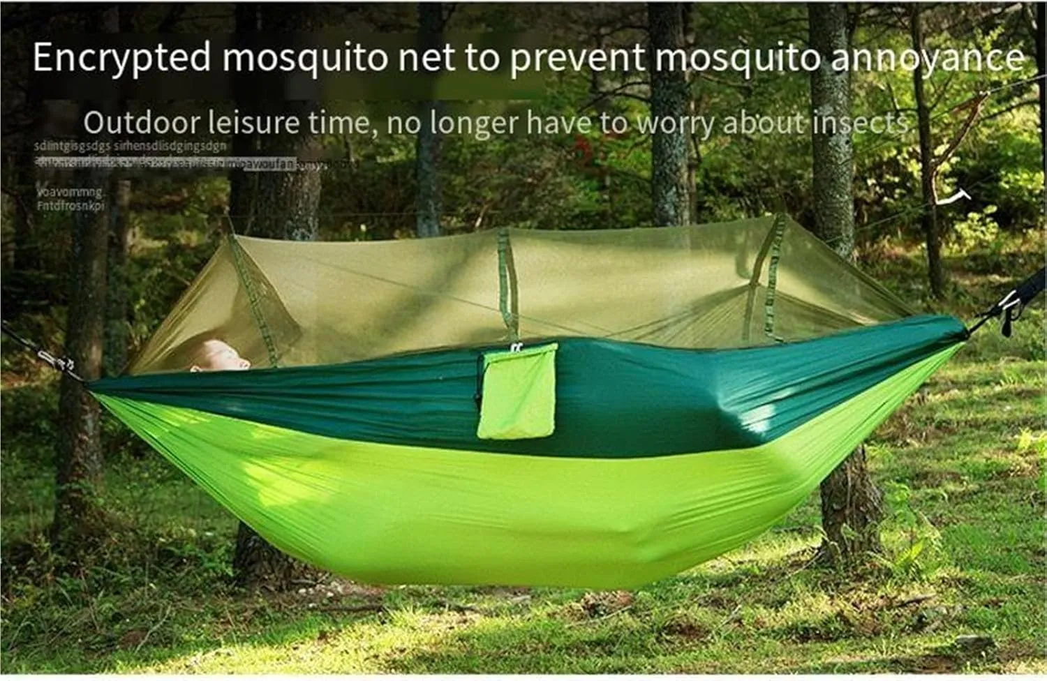 Lightweight Double Camping Hammock with Mosquito Net - Outdoor Portable Nylon Hanging Tent for Two(Army Green)