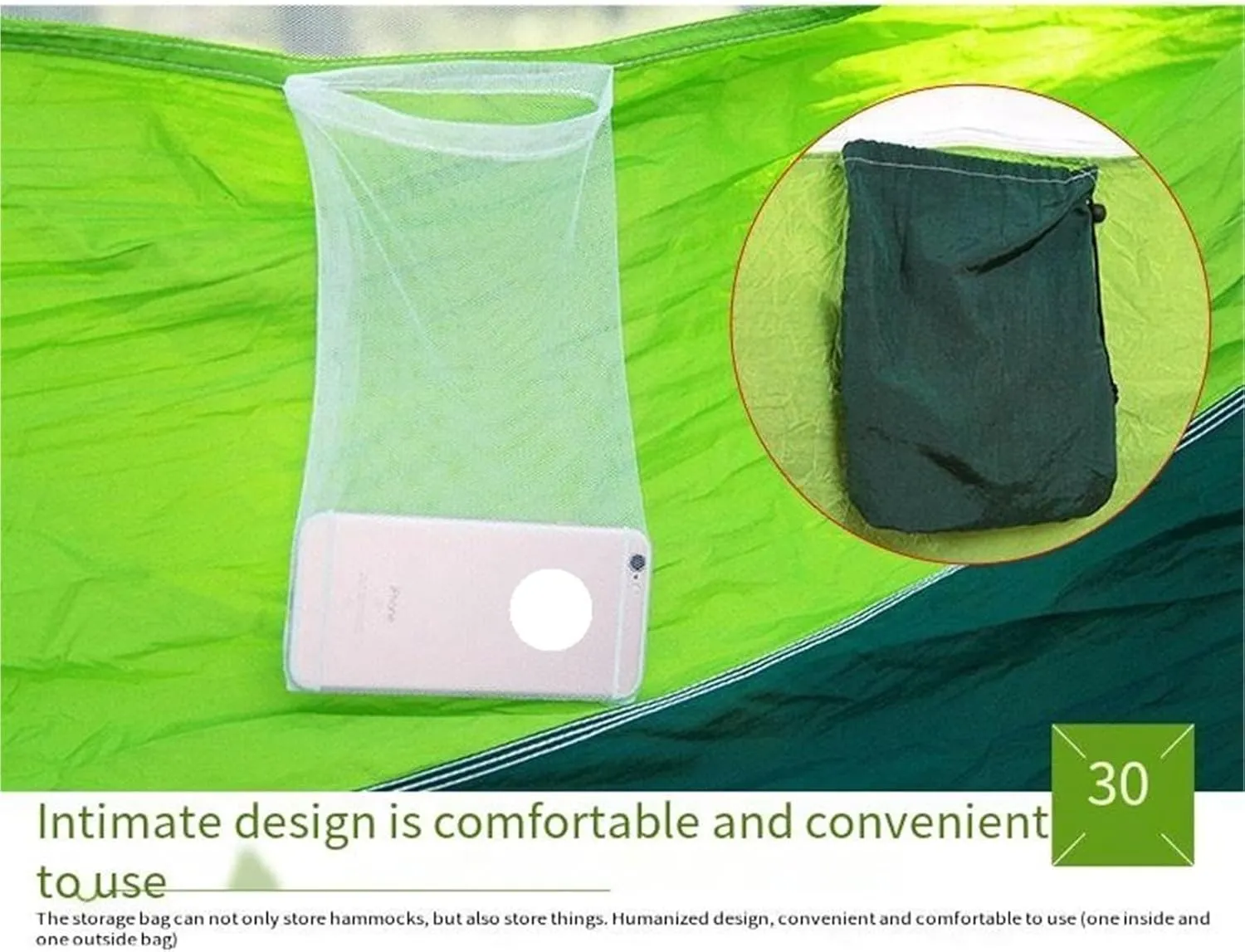 Lightweight Double Camping Hammock with Mosquito Net - Outdoor Portable Nylon Hanging Tent for Two(Army Green)
