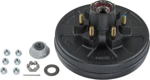 Lippert Complete Pre-Greased Hub Assembly Kit for 6,000-lb. Axle Hubs with Brake Hub Assembly, Dust Cap, Cotter Pin, 6-Slot Castle Spindle Nut, Round Spindle Washer, (6) 60° Cone Trailer Lug Nuts