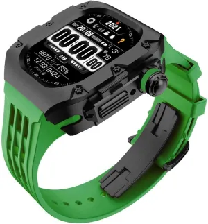 Luxury Titanium Case for Apple Watch Ultra 2 49MM 45mm 44mm Series 9 8 7 6 5 Fluororubber FKM Band Rubber Strap for Iwatch Metal Accessories