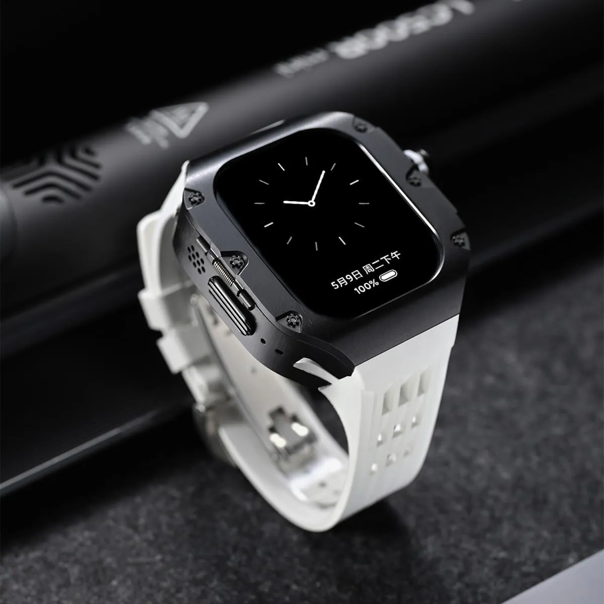 Luxury Titanium Case for Apple Watch Ultra 2 49MM 45mm 44mm Series 9 8 7 6 5 Fluororubber FKM Band Rubber Strap for Iwatch Metal Accessories
