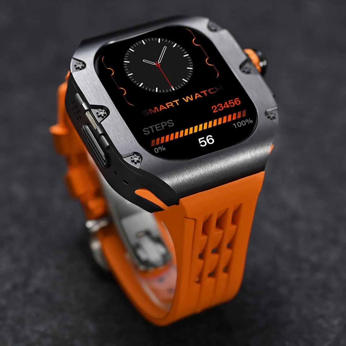 Luxury Titanium Case for Apple Watch Ultra 2 49MM 45mm 44mm Series 9 8 7 6 5 Fluororubber FKM Band Rubber Strap for Iwatch Metal Accessories