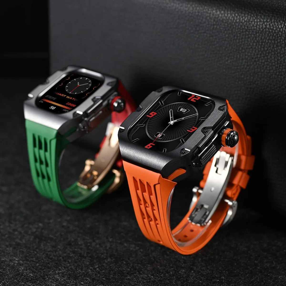 Luxury Titanium Case for Apple Watch Ultra 2 49MM 45mm 44mm Series 9 8 7 6 5 Fluororubber FKM Band Rubber Strap for Iwatch Metal Accessories
