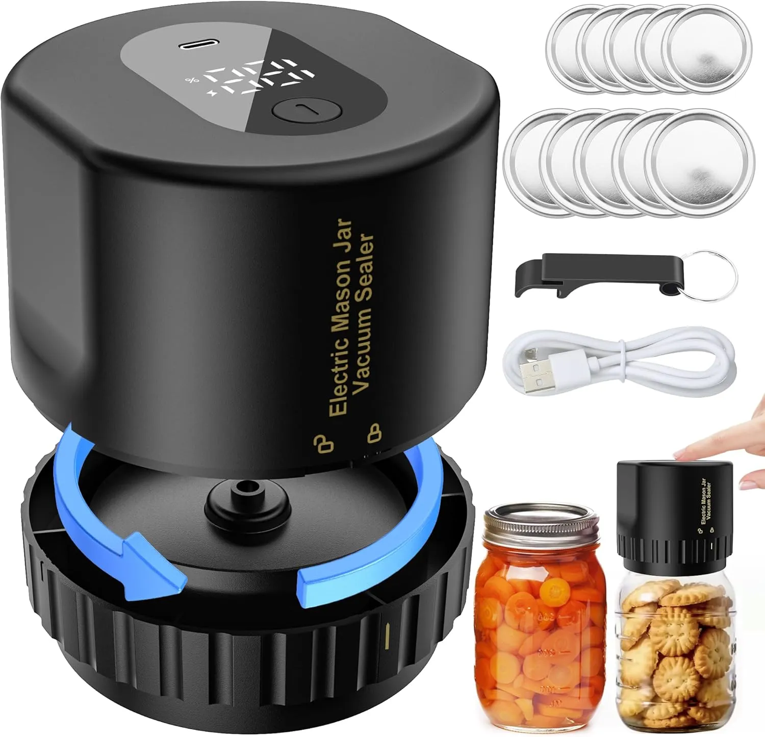 M13 Auto Electric Mason jar Vacuum Sealer - 2025 Upgrade Smart Vacuum Sealer for Jars with Wide and Regular Mouth Canning Jar Lids Portable - Easy to Use - for Mason jar vacuum sealer kit