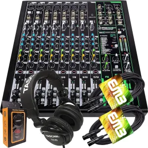 Mackie ProFX12v3 12-Channel Mixer with Built-in Effects and USB   Pro Headphone with Pair of EMB XLR Cable and Gravity Magnet Phone Holder Bundle, TH02 (2) M