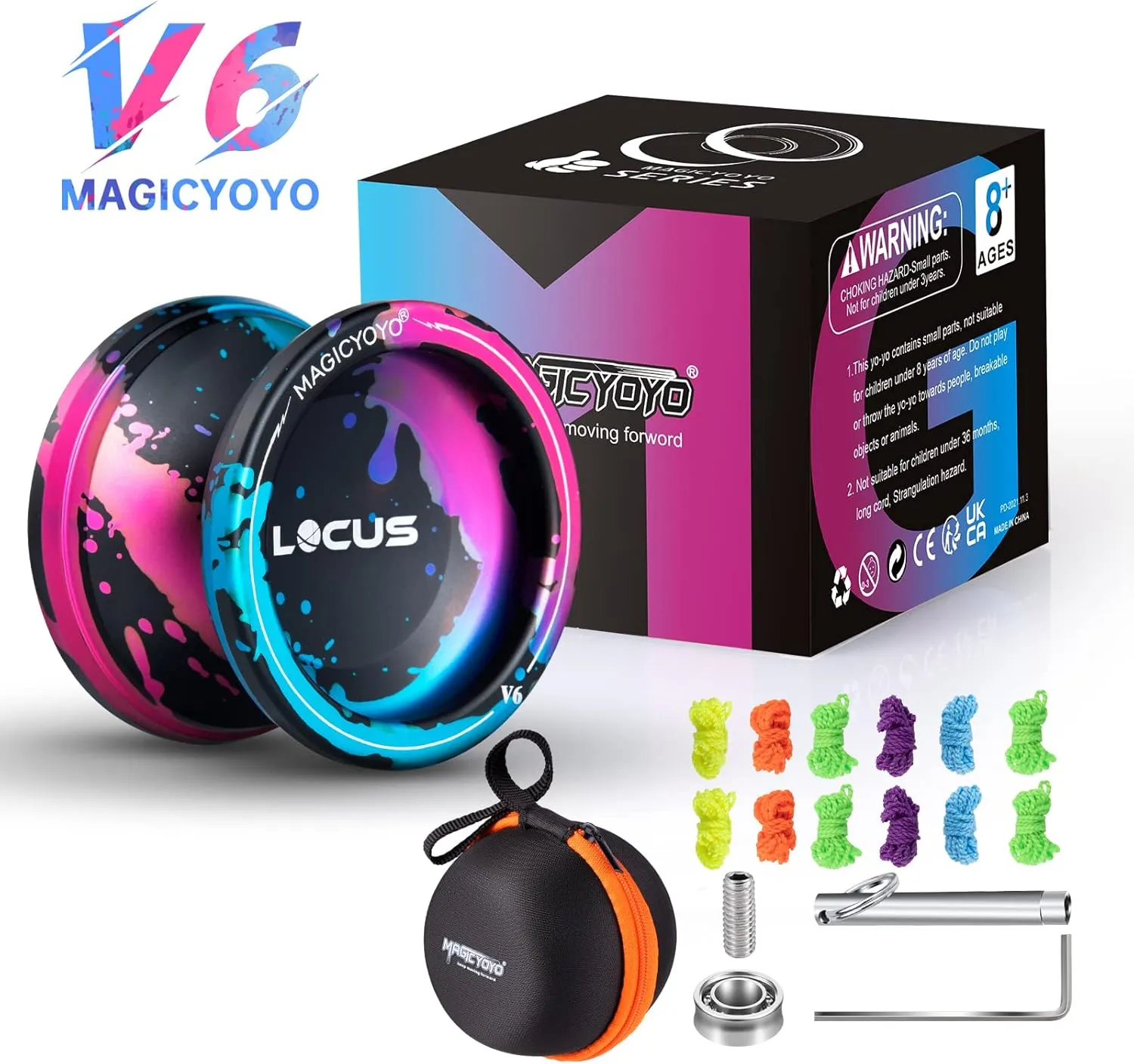 MAGICYOYO V6 Professional Responsive Yoyo for Kids Beginner, Dual Purpose YoYo with Unresponsive Yo-yo Bearing for Fingerspin Tricks   All Yoyo Kits   12 Yoyo Strings, Bag (Black Pink Blue)