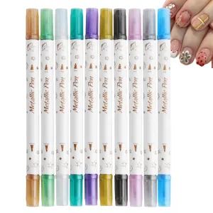 Manicure Pens, Nail Graffiti Pens | 10x Double-Ended Nail Paint Pints | Precision Women Fingernails Beauty Maker Scrapbook Highlighter for Home and Salon