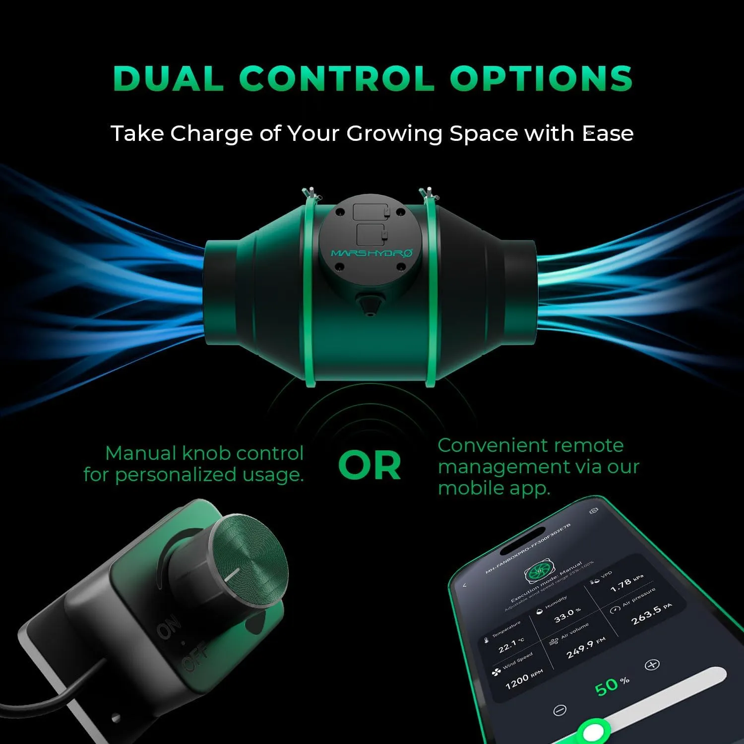 MARS HYDRO 2025 New Version iFresh 6 Inch Smart Inline Fan Combo, with Variable Speed Controller, for Heating Cooling Booster, Grow Tents