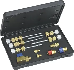 Mastercool 58490 R134a Valve Core Remover/Installer Kit – Works Under Pressure – Covers Standard, JRA, Eaton Cores – Includes Shafts, Adapters, R134a Fittings & Case
