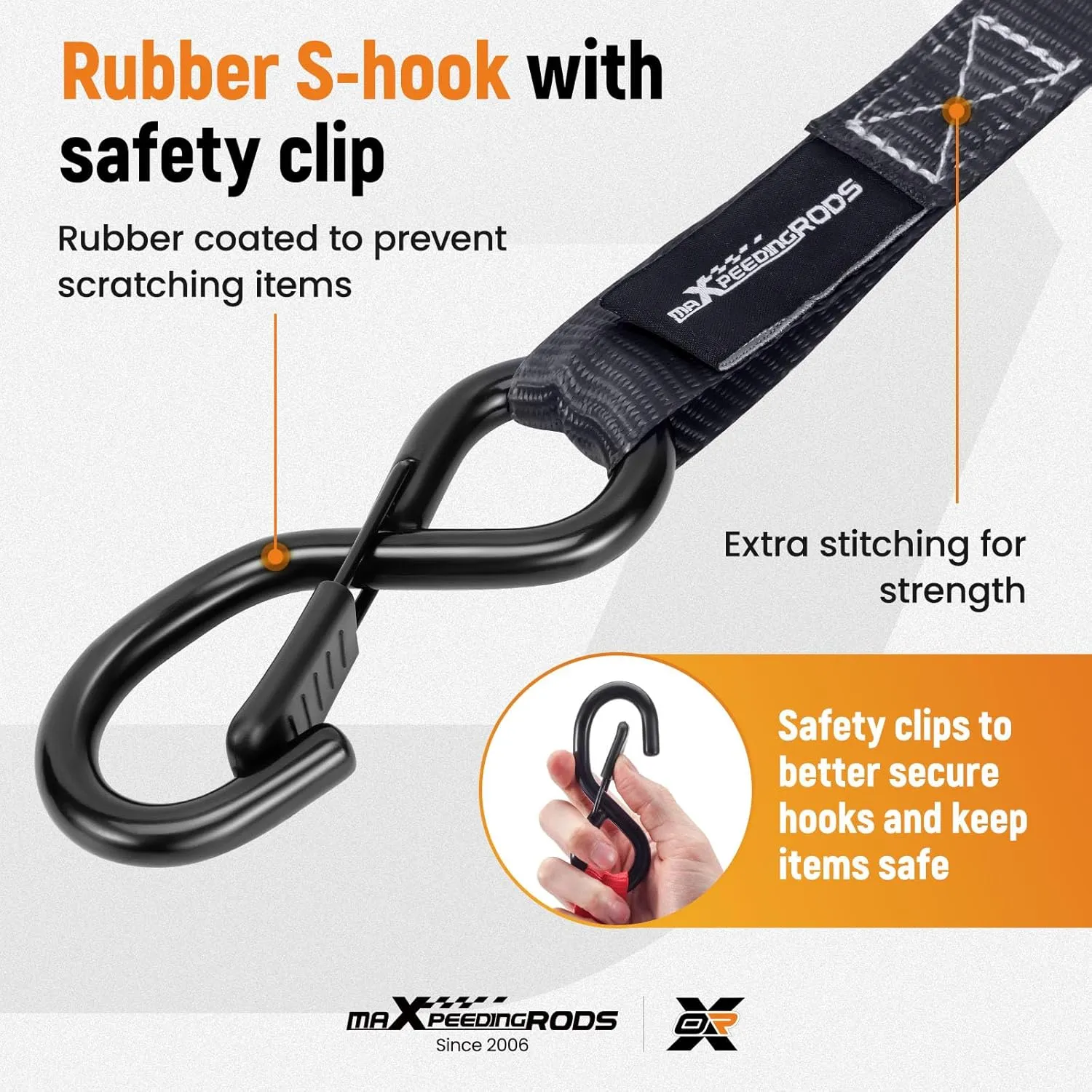 maXpeedingrods Ratchet Tie Down Straps (4 Pack) - 2200lb Max Break Strength, Includes (4) Premium 1" x 15' Tie Downs with Padded Handles, Hook and Loop Straps, Storage Bag and Gloves - Black