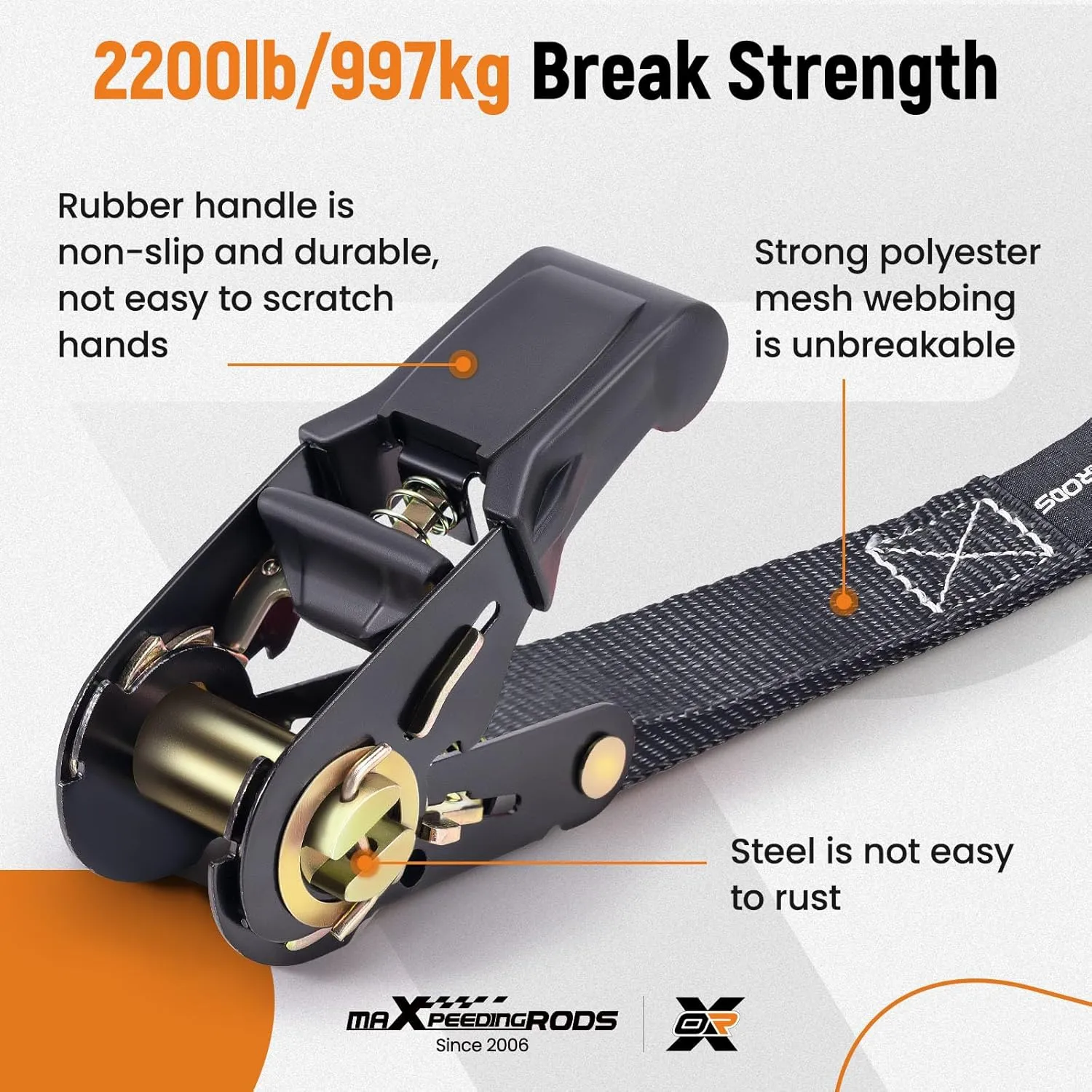 maXpeedingrods Ratchet Tie Down Straps (4 Pack) - 2200lb Max Break Strength, Includes (4) Premium 1" x 15' Tie Downs with Padded Handles, Hook and Loop Straps, Storage Bag and Gloves - Black