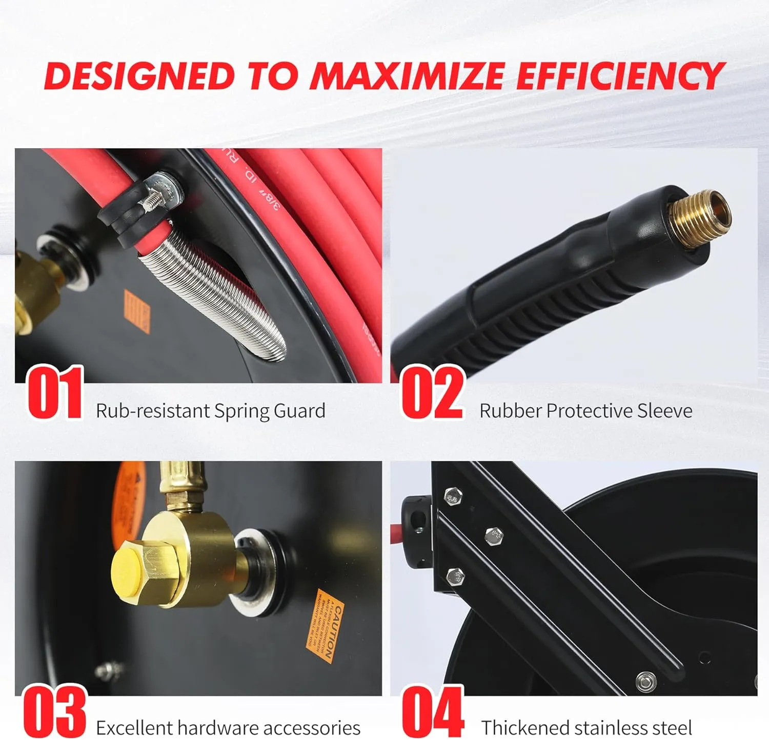 MaxWorks 80720 50ft Auto Rewind Retractable Reel with 3/8" x 50' Air Hose with Brass Fittings