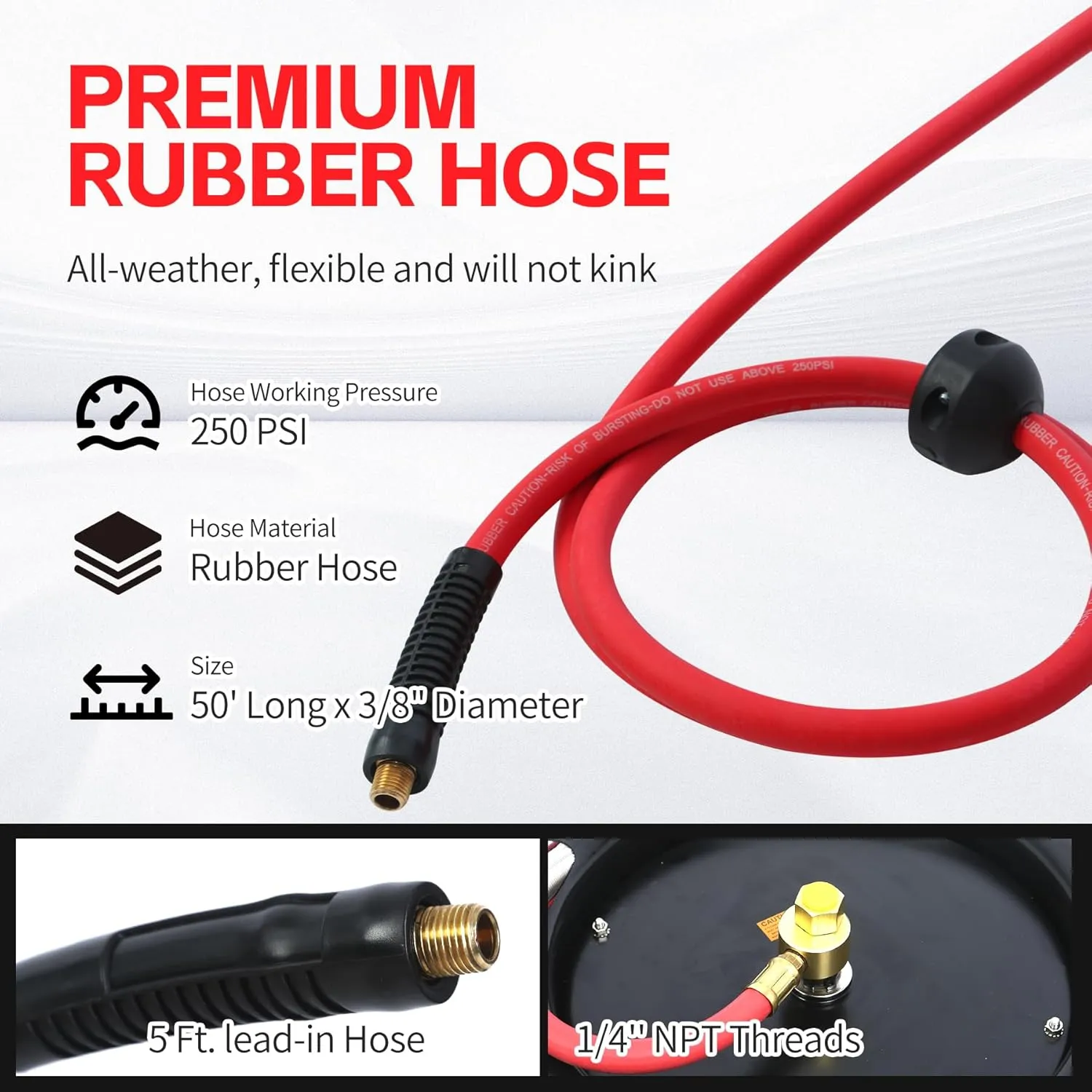 MaxWorks 80720 50ft Auto Rewind Retractable Reel with 3/8" x 50' Air Hose with Brass Fittings