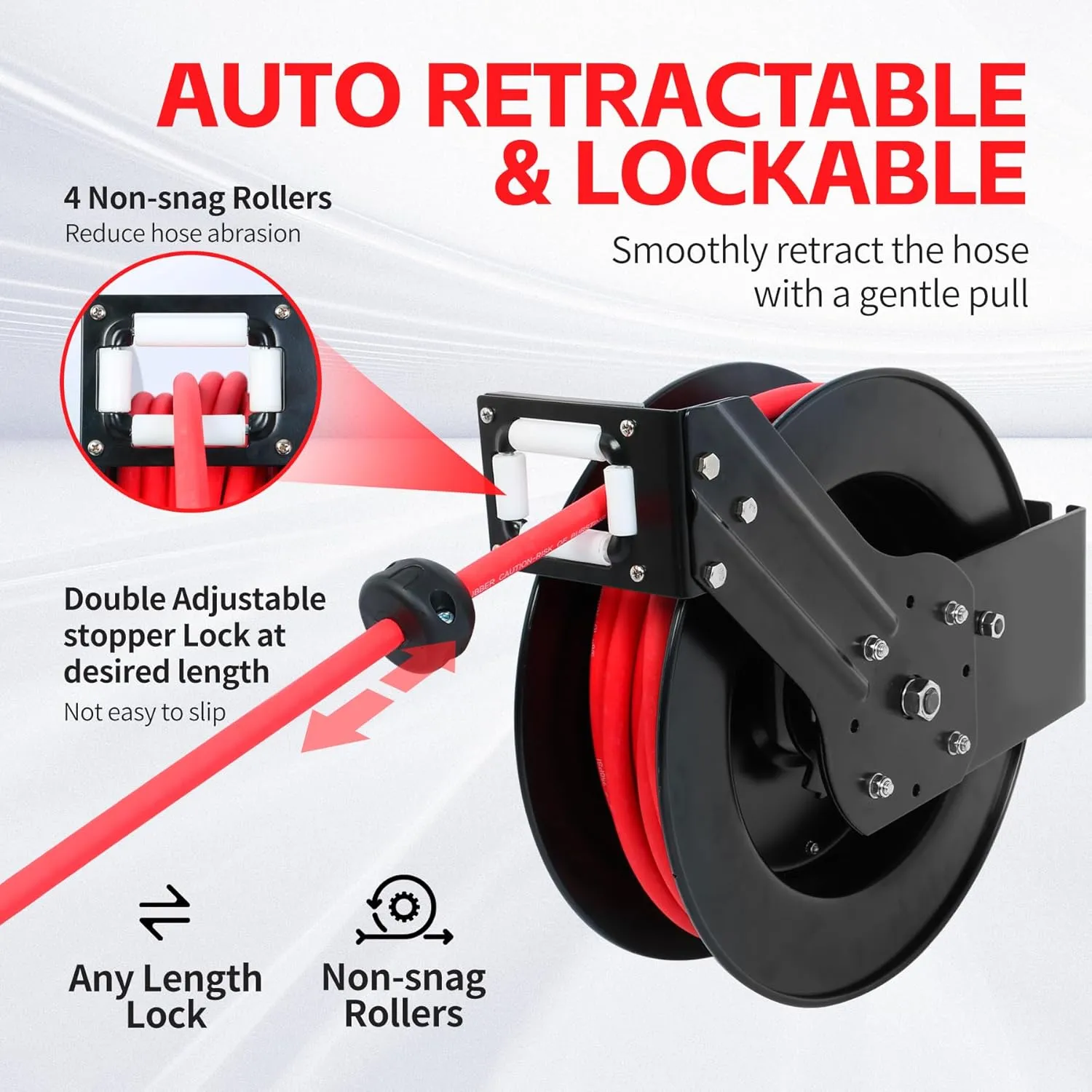 MaxWorks 80720 50ft Auto Rewind Retractable Reel with 3/8" x 50' Air Hose with Brass Fittings