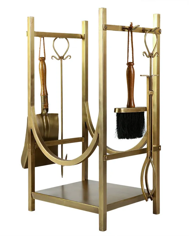 Mayfair Brass Fire Tools and Log Storage Unit