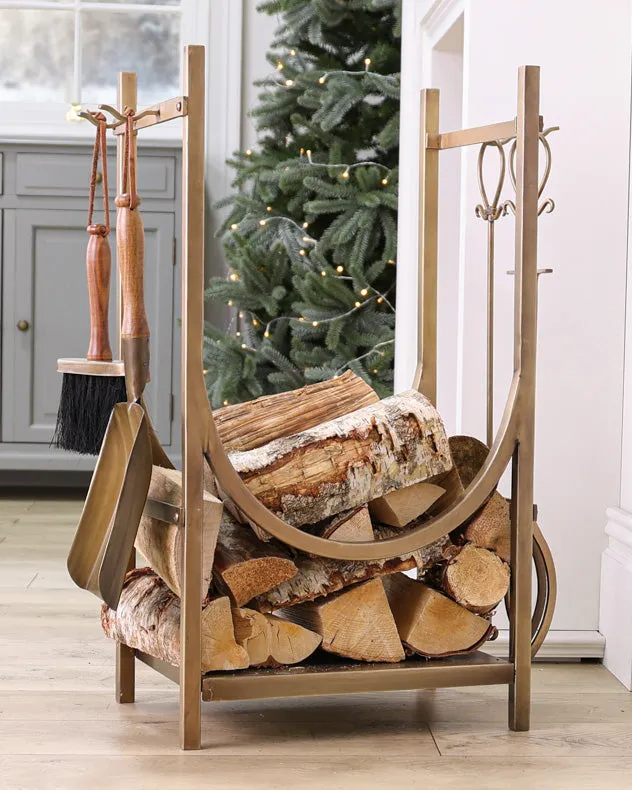 Mayfair Brass Fire Tools and Log Storage Unit