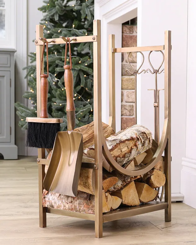 Mayfair Brass Fire Tools and Log Storage Unit