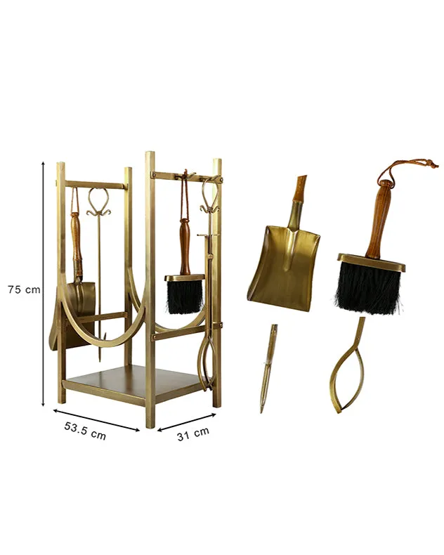Mayfair Brass Fire Tools and Log Storage Unit