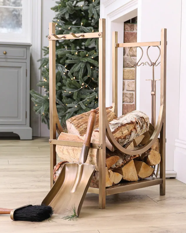 Mayfair Brass Fire Tools and Log Storage Unit