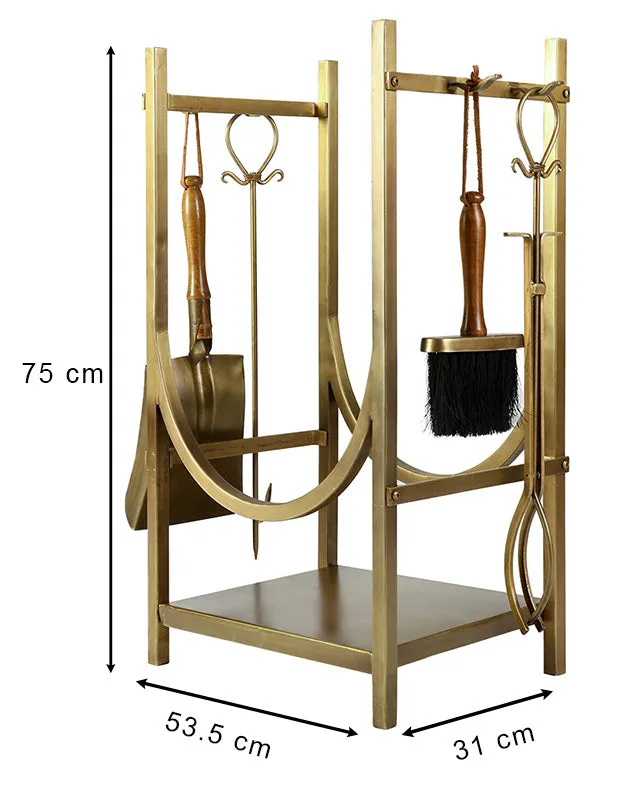 Mayfair Brass Fire Tools and Log Storage Unit