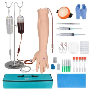 MedEduQuest Intravenous Practice Arm Kit for Nursing Student, Phlebotomy IV Practice Kit with Portable Case（Education Use Only）