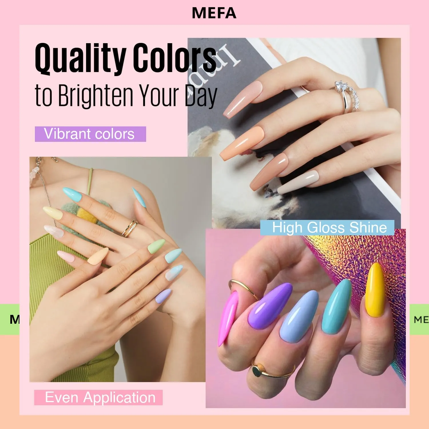 MEFA 46 Pcs Gel Nail Polish Kit, 42 Colors All Seasons Gel Polish Set Colorful Starter Kit with Base Coat & Glitter/Glossy/Matte Top Coat Gel Nail Art Manicure DIY Salon Gifts for Girls