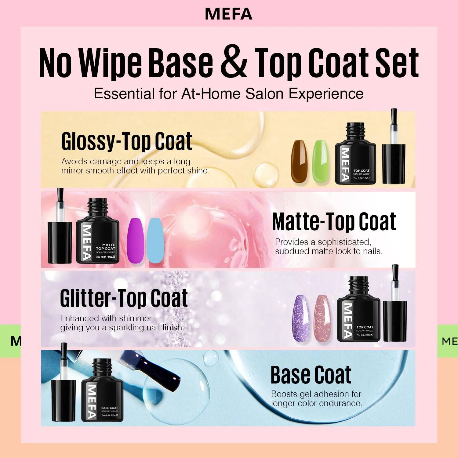 MEFA 46 Pcs Gel Nail Polish Kit, 42 Colors All Seasons Gel Polish Set Colorful Starter Kit with Base Coat & Glitter/Glossy/Matte Top Coat Gel Nail Art Manicure DIY Salon Gifts for Girls