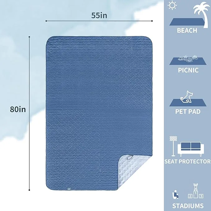 Mellowdy Easy-Carry Outdoor Blanket - Waterproof, Windproof, Warm, Utility Blanket for Camping, Picnic, Stadium, Beach, Gameday, Travel, Foldable with Carrying Bag (Classic Blue,55x80 inch)