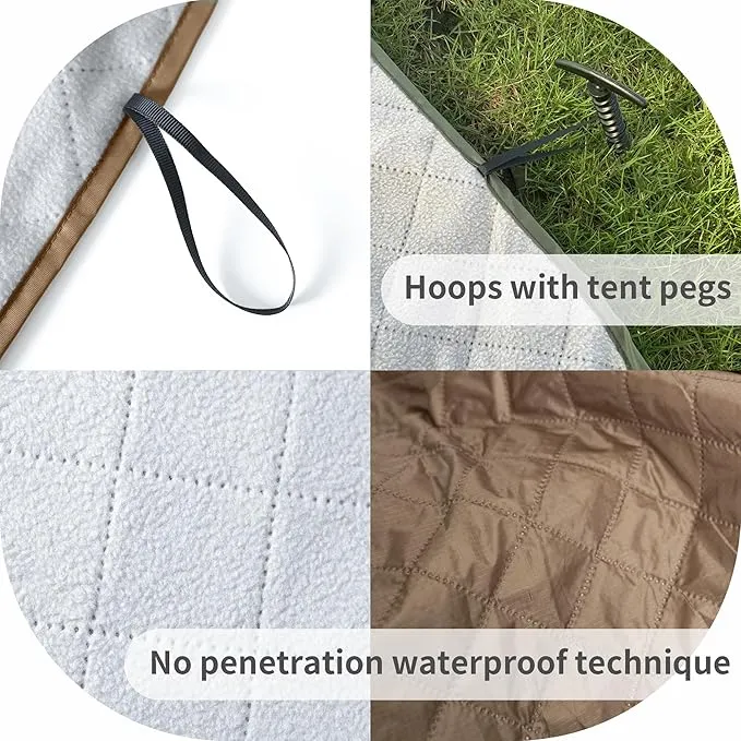 Mellowdy Easy-Carry Outdoor Blanket - Waterproof, Windproof, Warm, Utility Blanket for Camping, Picnic, Stadium, Beach, Gameday, Travel, Foldable with Carrying Bag (Tan,55x80 inch)