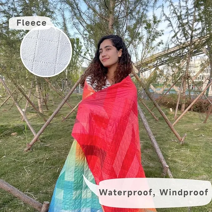 Mellowdy Pride Rainbow Blanket Waterproof, Wind-Resistant, Outdoor Blanket for Parade, Camping, Picnic, Stadium, Beach, Gameday, Travel, Foldable with Carrying Bag (Rainbow Seven,55x80)