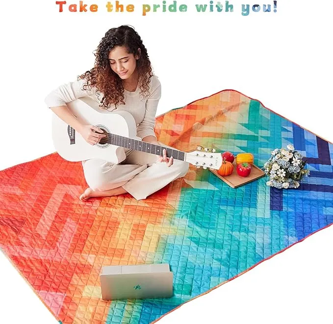 Mellowdy Pride Rainbow Blanket Waterproof, Wind-Resistant, Outdoor Blanket for Parade, Camping, Picnic, Stadium, Beach, Gameday, Travel, Foldable with Carrying Bag (Rainbow Seven,55x80)