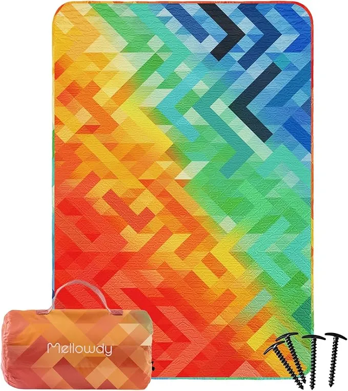 Mellowdy Pride Rainbow Blanket Waterproof, Wind-Resistant, Outdoor Blanket for Parade, Camping, Picnic, Stadium, Beach, Gameday, Travel, Foldable with Carrying Bag (Rainbow Seven,55x80)