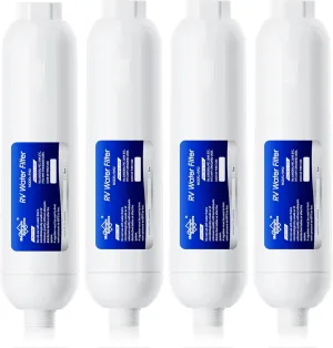 Membrane Solutions RV Water Filter, Inline Water Filter Reduces Bad Taste, Odors, Rust, Fluoride, Chlorine and Sediment in Drinking Water, Ideal for RV, Campers, Marine, Boats and Garden, 4 Pack