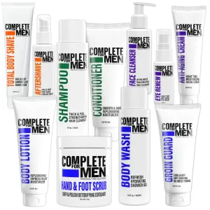 Mens Grooming Set: Mens Body Lotion, Face Wash, Aftershave, Exfoliating Scrub, Anti-Chafing Cream, Body Wash, Eye Cream, Shampoo & Conditioner, Anti-Aging Cream, Body Shaving Cream