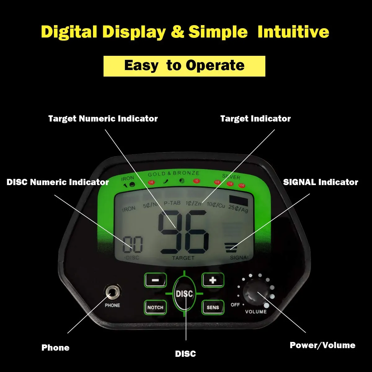 Metal Detector Kit, High Accuracy Metal Detector w/LCD Display & Waterproof Search Coil
