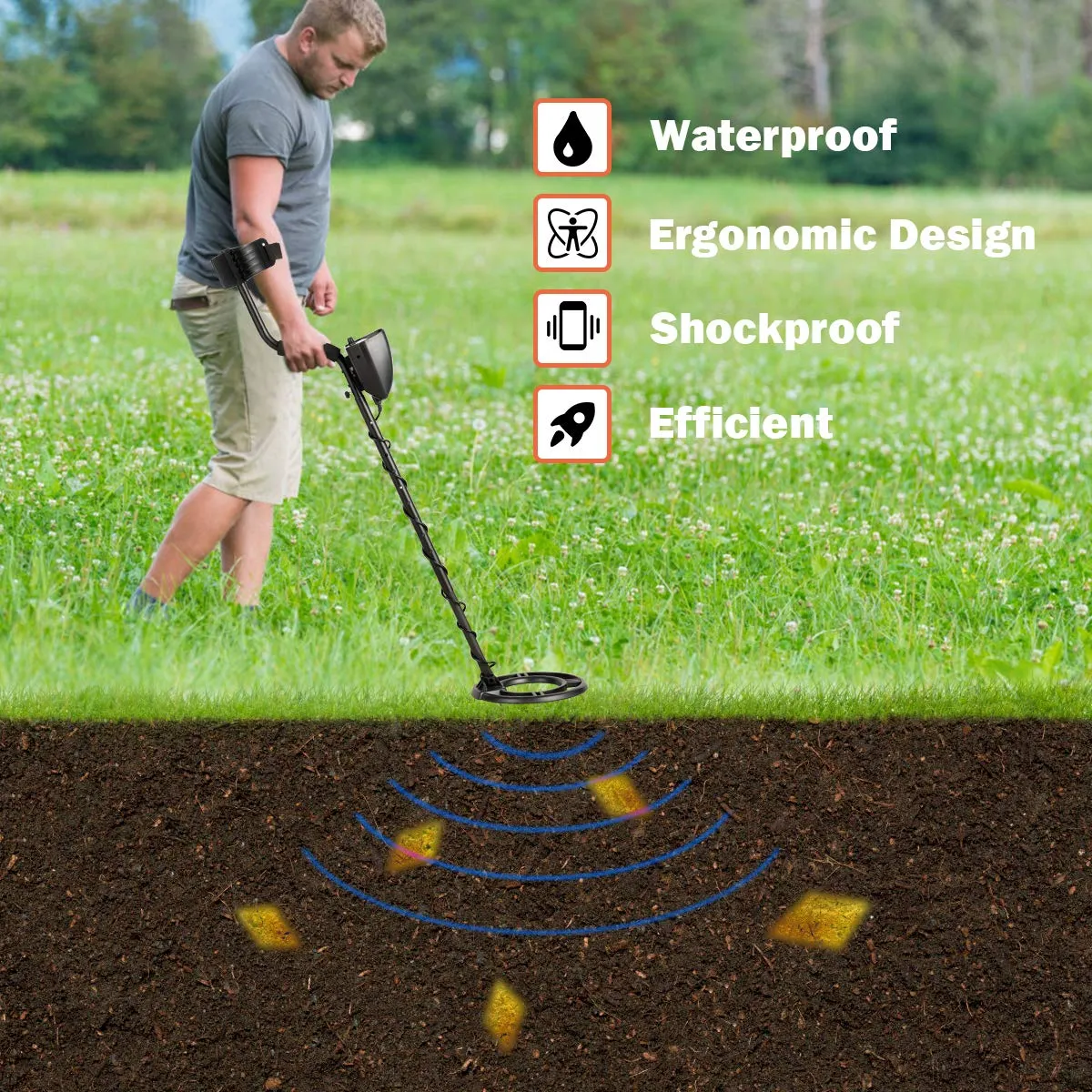 Metal Detector Kit, High Accuracy Metal Detector w/LCD Display & Waterproof Search Coil