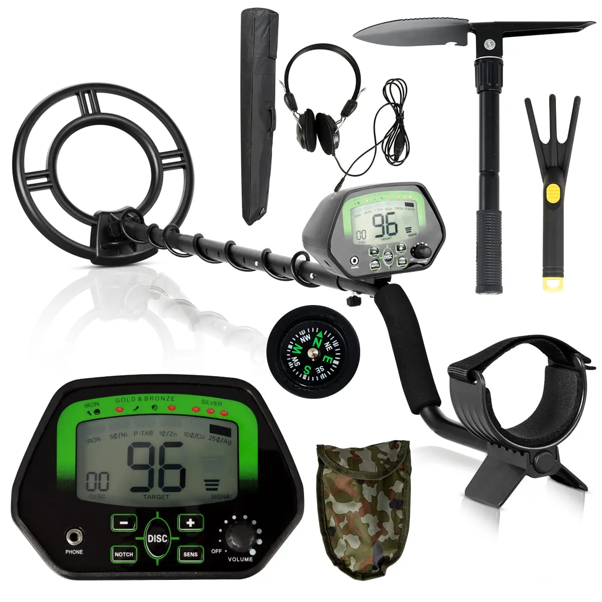 Metal Detector Kit, High Accuracy Metal Detector w/LCD Display & Waterproof Search Coil