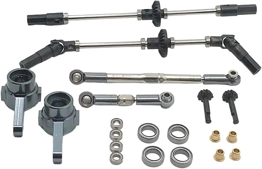 Metal Upgrade Parts Kit for WPL B14 B16 B24 C14 C24 1:16 6WD RC Car, CNC Technology Front Rear Bridge Axle Upgrades, Adjustable Pull Rods, Metal Bearings, Pinion Gears Set