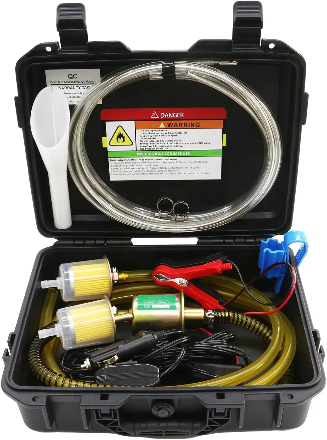 MILADO 12V Fuel Transfer Pump Set, Gasoline Transfer Pump Kit, Electric Fuel Pump with Case, 30 Gallons of Gas or Diesel Per Hour Inline Fuel Pump, Great for Vehicles, Boats, Carburetor, Lawn Mower
