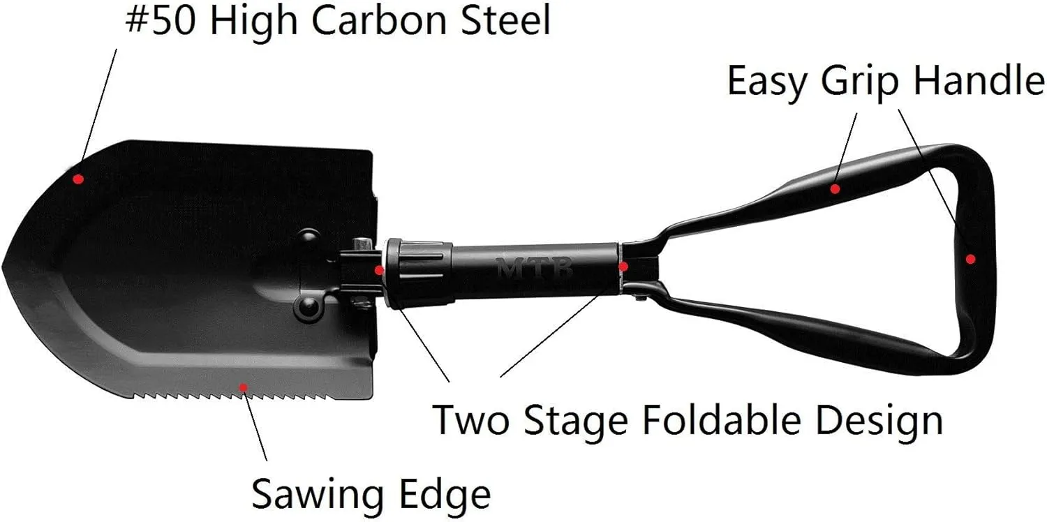 Military Folding Shovel Camping Shovel,High Carbon Steel Entrenching Tool w/Wood Saw Edge and Tactical Carry Case, 22.8 Inch, Black