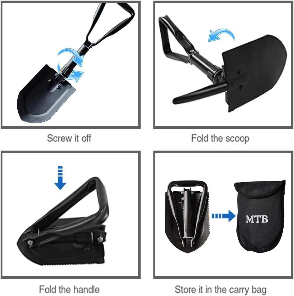 Military Folding Shovel Camping Shovel,High Carbon Steel Entrenching Tool w/Wood Saw Edge and Tactical Carry Case, 22.8 Inch, Black