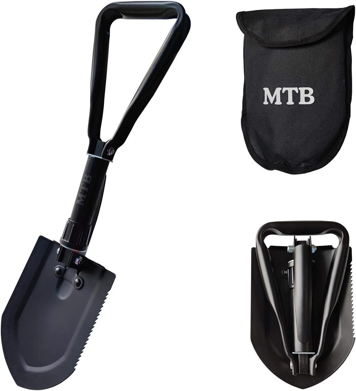 Military Folding Shovel Camping Shovel,High Carbon Steel Entrenching Tool w/Wood Saw Edge and Tactical Carry Case, 22.8 Inch, Black